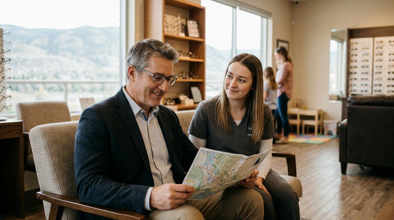 A person is reading the maps with progressive eyeglasses.