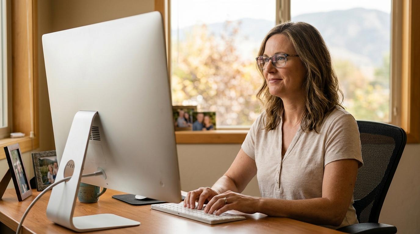 A person is staring on the screen with wearing a progressive glasses.